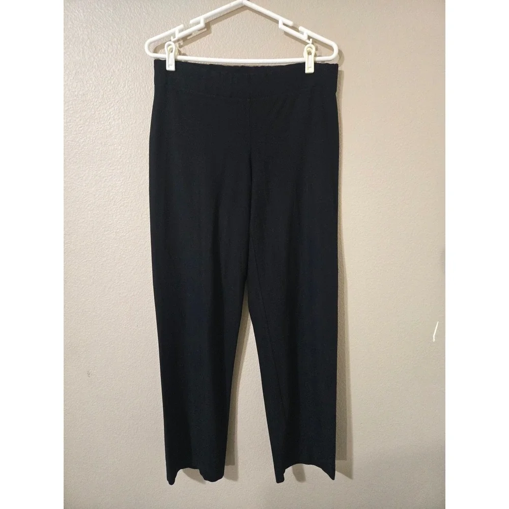 Eileen Fisher Black Stretch Jersey Knit Straight Leg Pull On Pants Womens Small - Picture 1 of 3